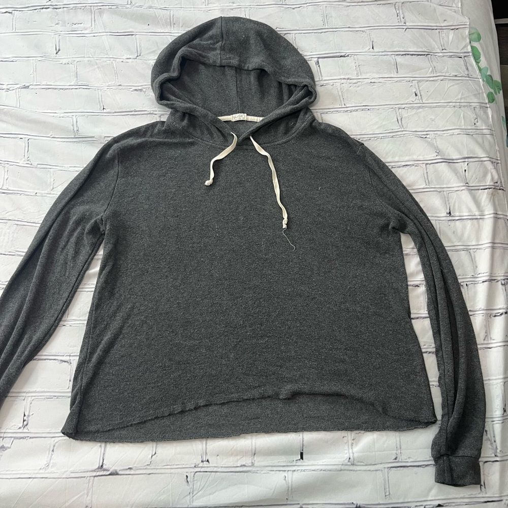 John Galt Brandy Melville Gray Knit Hoodie Women’s One Size Slouchy Pullover Y2K
